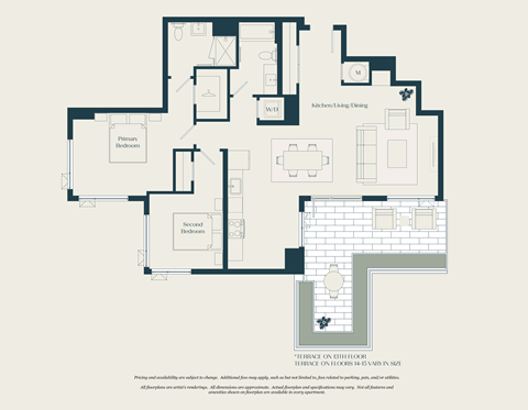 Floor plan for 2 beds, 2 baths, 1158 sqft